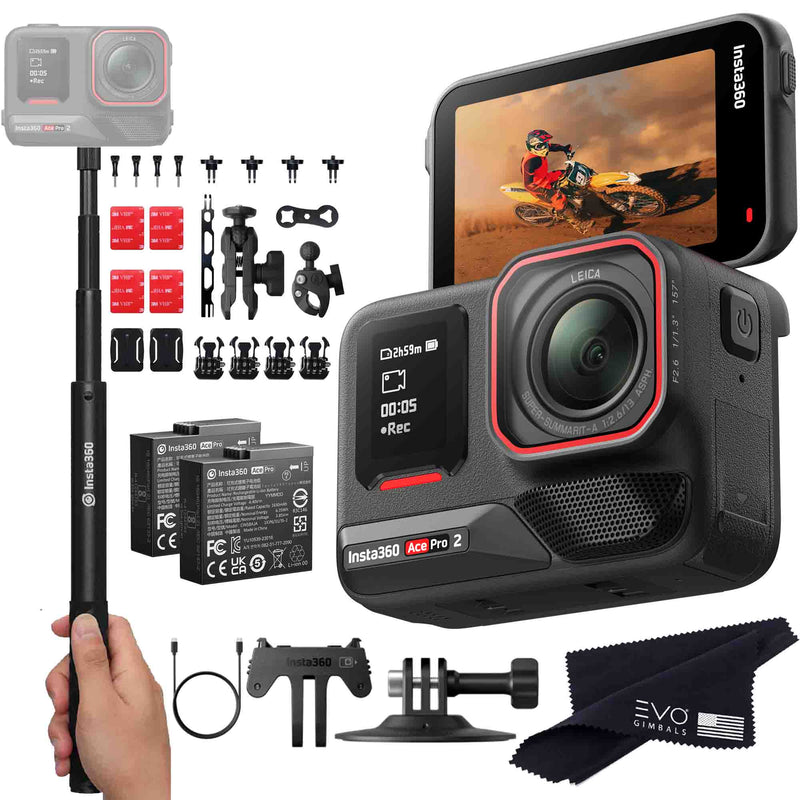 Insta360 Ace Pro 2 EVOGimbals.com No Card Motorcycle Bundle 