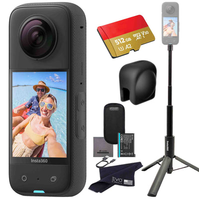 Insta360 X3 camera bundle with Invisible selfie stick, Lens Cap & SD card EVOGimbals.com 