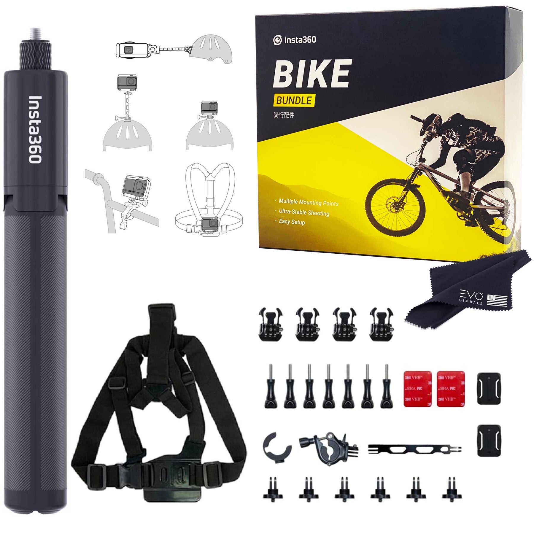 Insta360 Motorcycle Bundle with Invisible Selfie Stick- Complete Mounting  Kit for Insta360 ONE X3/X2/X Cameras | Compatible with Insta360 GO  3/GO2/ONE