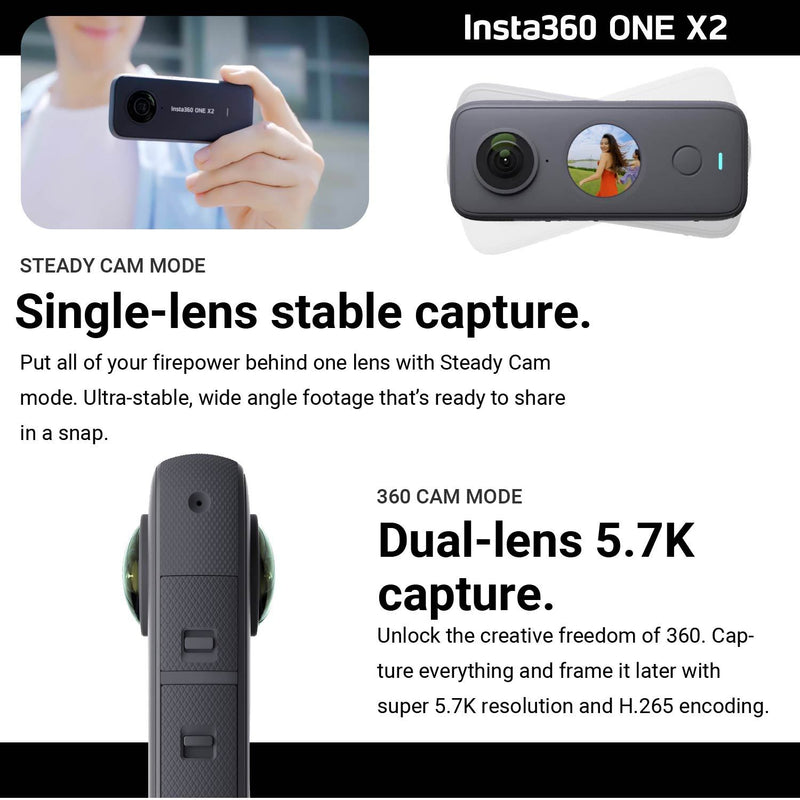  Insta360 One X2 Waterproof 360 Action Camera, 5.7K