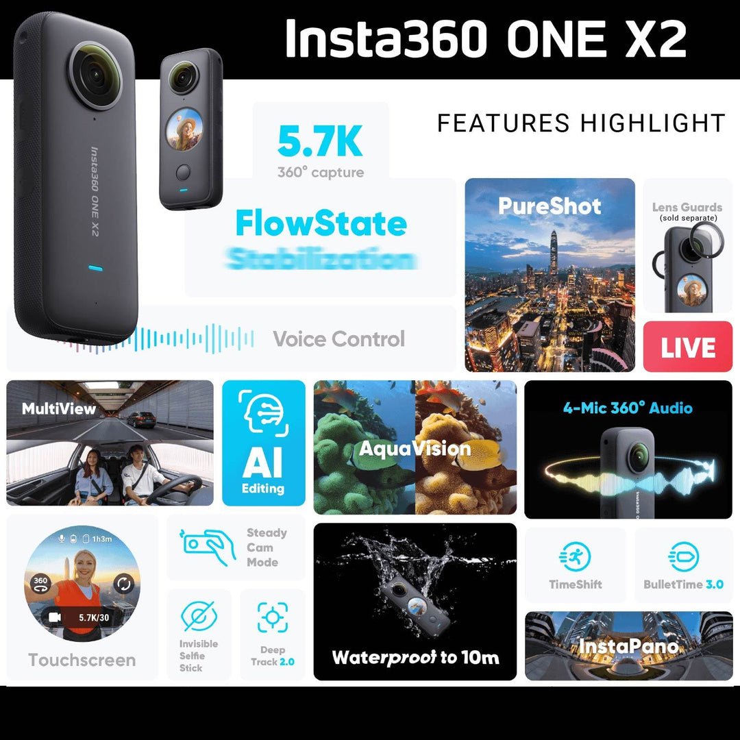 Insta360 ONE X2 Bundle with 128GB Memory Card & Invisible Selfie Stick