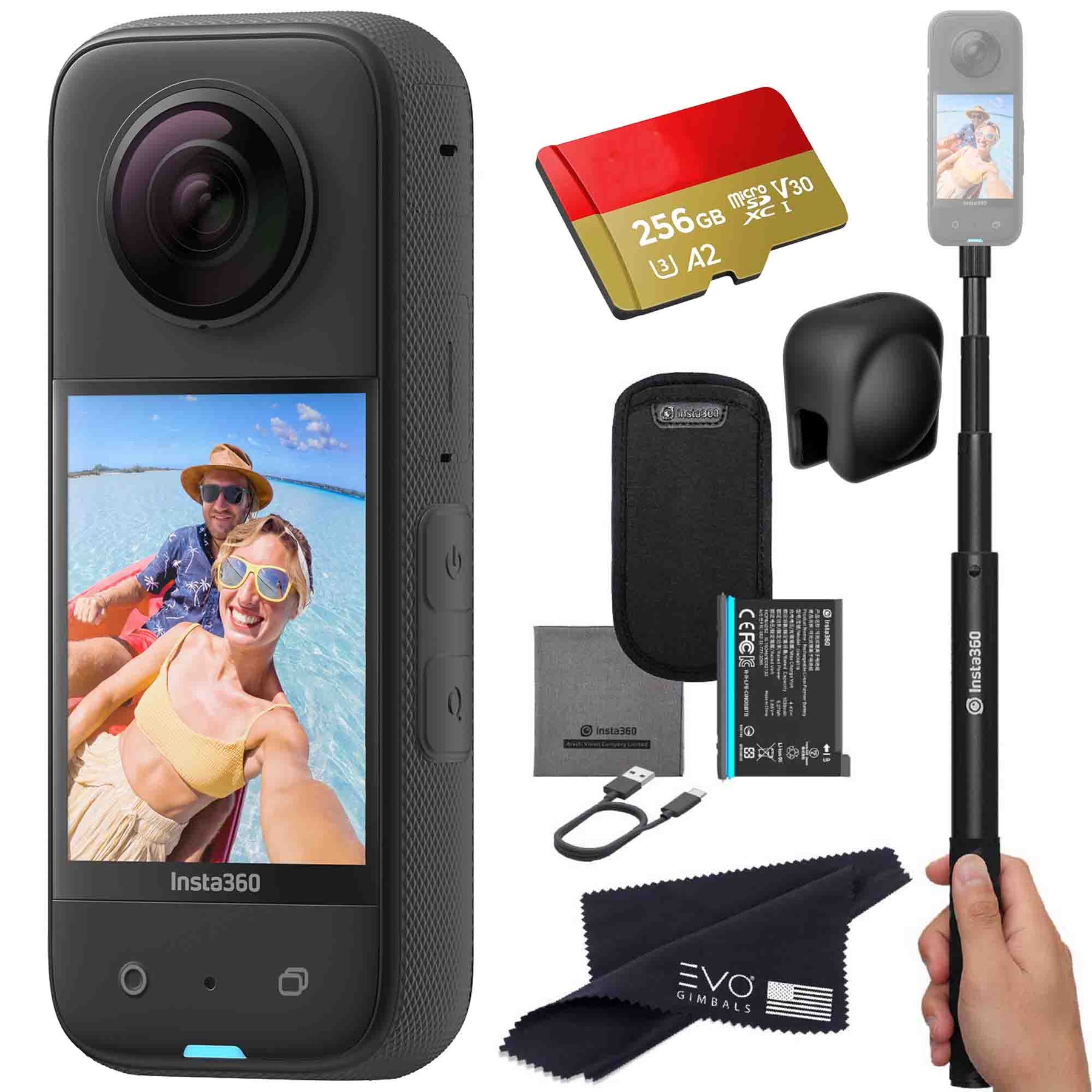 Insta360 X3 camera with Snow bundle, Invisible selfie stick, Lens Cap
